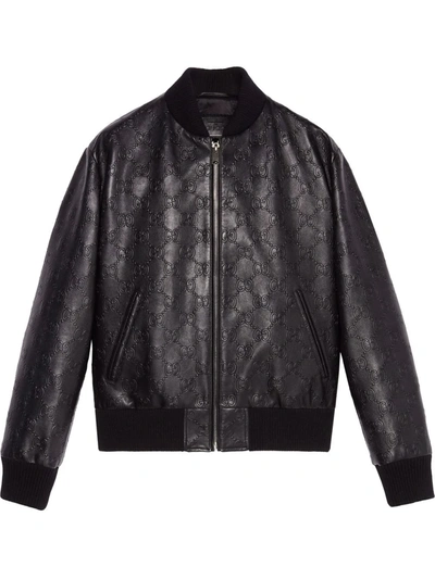 Gucci Black Gg Debossed Leather Jacket
