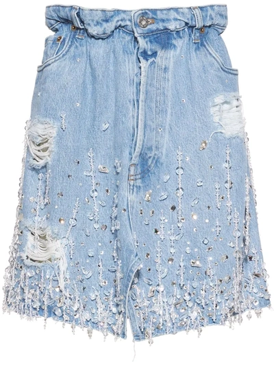 スカート MIUMIU DENIM SKIRT Miu Miu High-waisted Crystal-embellished Denim Skirt In Navy