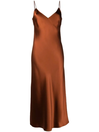 Joseph Clea V-neck Silk-satin Midi Dress In Copper