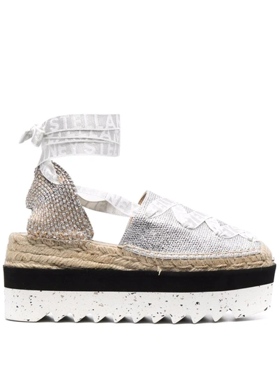 Stella Mccartney Gaia Metallic Lace-up Platform Espadrilles In Silver