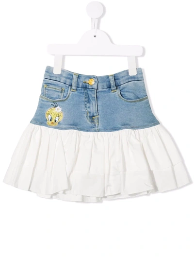Monnalisa Kids' Cartoon Embroidery Ruffle Skirt In Blue