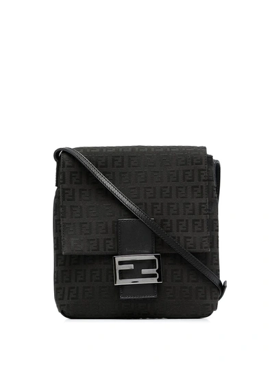 Pre-owned Fendi 2000s Zucchino Flap Crossbody Bag In Black