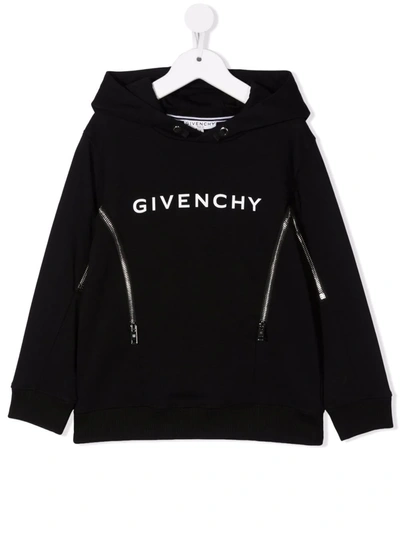 Givenchy Kids Black Zip Detail Hoodie In 09b Black