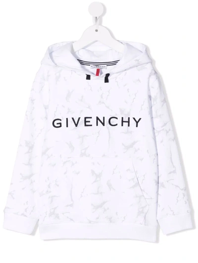 Givenchy Teen Marble Print Logo Hoodie In White