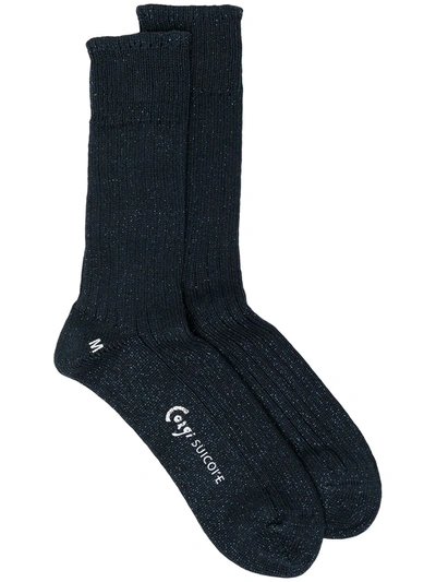 Suicoke Logo-print Ankle Socks In Blue