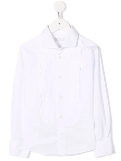 Brunello Cucinelli Kids' 罗纹排扣衬衫 In White