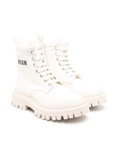 Msgm Teen Logo-print Ankle Boots In White