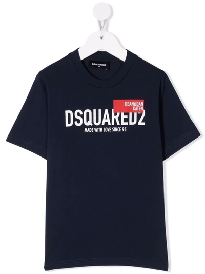 Dsquared2 Teen Logo-print Cotton T-shirt In Blue