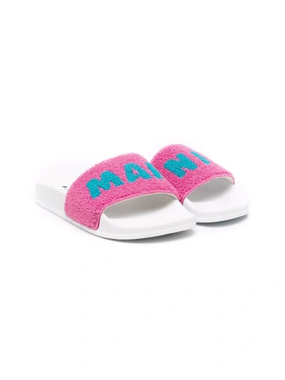 Marni Kids' Logo-strap Slip-on Slides In Pink