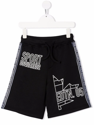 DSQUARED2 SLOGAN-PRINT DRAWSTRING TRACK SHORTS