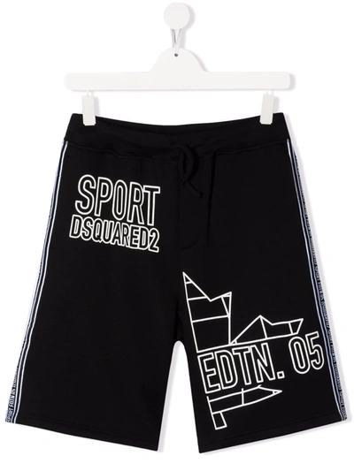 Dsquared2 Teen Slogan-print Drawstring Track Pants In Black