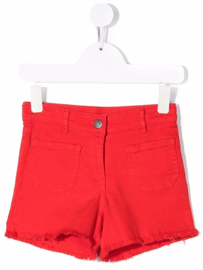 Stella Mccartney Kids' Raw-cut Cotton Mini Shorts In Red