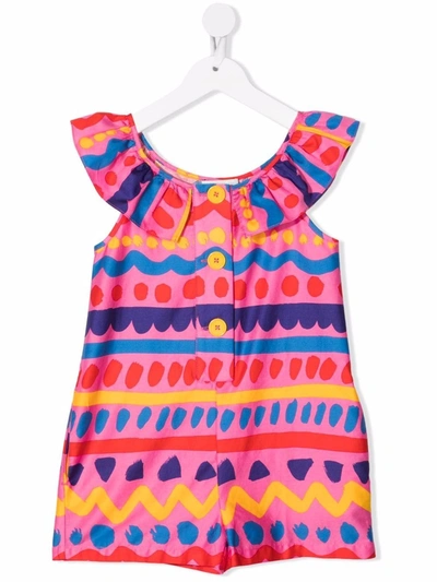 Stella Mccartney Kids' Multicolor Striped Cotton Romper In Pink