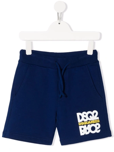 Dsquared2 Kids' Logo Print Cotton Sweat Shorts In Royal