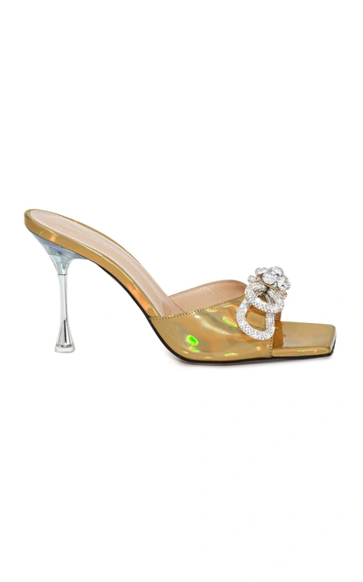 Mach&mach Women's Double Bow Embellished Iridescent Leather Mules In Pink,white