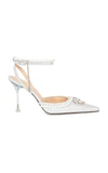 Mach&mach Bow Of Elizabeth Embellished Iridescent Leather Pumps In White