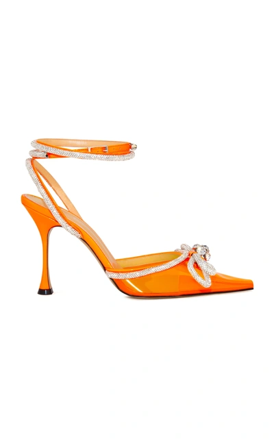 Mach&mach Double Bow Crystal-embellished Neon Pvc And Patent-leather Pumps In Green,orange