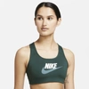 Nike Dri-fit Swoosh Women's Medium-support Graphic Sports Bra In Pro Green,white,mineral Slate