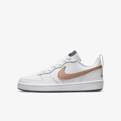 Nike Court Borough Low 2 Big Kids' Shoes In White,summit White,dark Smoke Grey,metallic Red Bronze
