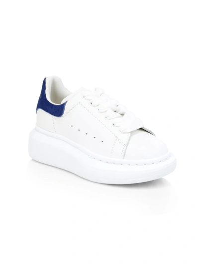 Alexander Mcqueen Kid's Oversized Lace-up Leather Sneakers In White Paris Blue