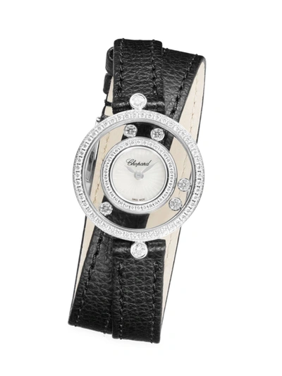 Chopard Women's Happy Diamonds Icons 18k White Gold, Diamond, & Leather Wrap-strap Watch In Black