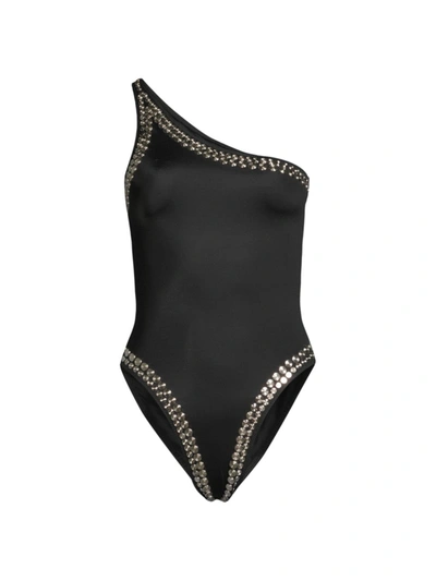 Norma Kamali Mio Studded One-shoulder Swimsuit In Black