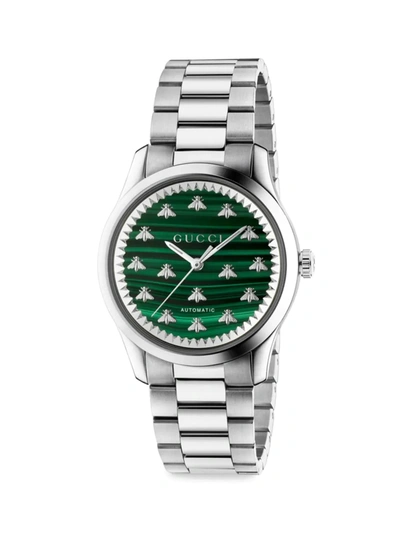 Gucci Malachite Stone Stainless Steel Bracelet Watch In Silver