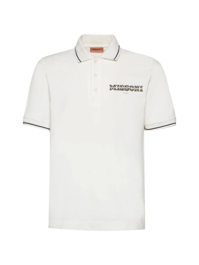 Missoni Logo-embroidered Cotton Polo Shirt In White