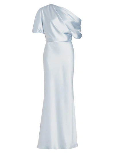 Amsale Satin One-shoulder Gown In Ice
