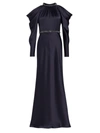 Amsale Shoulder Cut-out Satin Gown In Navy