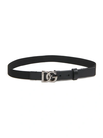 Dolce & Gabbana Kid's Leather Logo Belt In Black