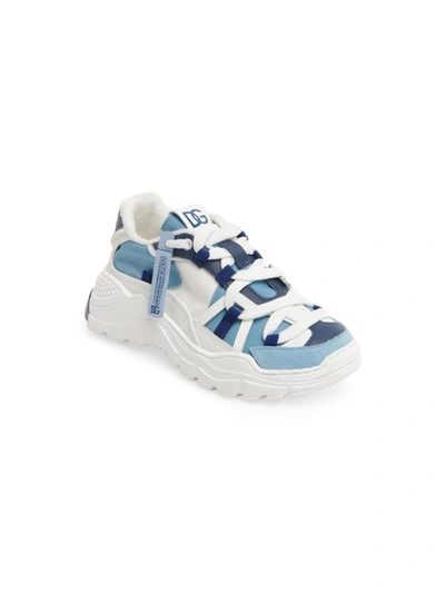 Dolce & Gabbana Kid's Faux Leather Hiking Sneakers In Blue White