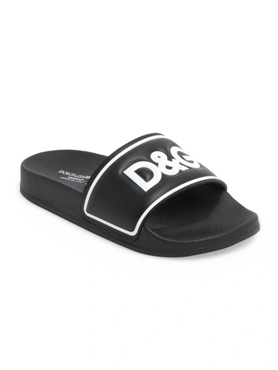 Dolce & Gabbana Kid's Graphic Logo Slides In Black