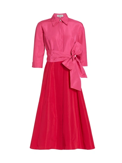 Teri Jon By Rickie Freeman Colorblocked A-line Dress In Fucshia Red