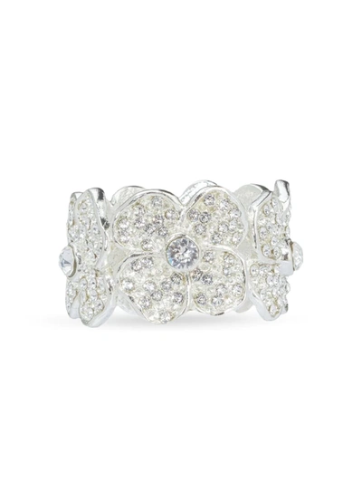 Nomi K Swarovski Crystal Daisy 4-piece Napkin Ring Set In Silver