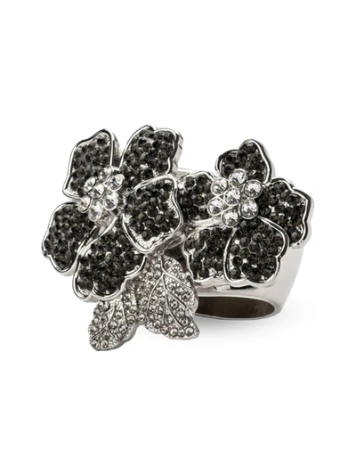 Nomi K Silverplated Crystal Flower Duo 4-piece Napkin Ring Set