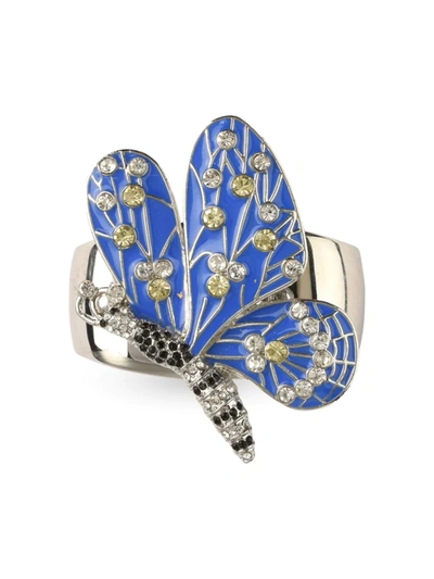 Nomi K Silverplated Enamel & Crystal Butterfly 4-piece Napkin Ring Set In Blue