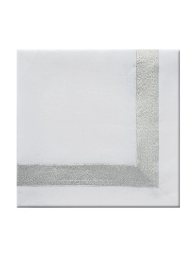 Nomi K Shimmer Border Linen Napkin Set Of 4 In Silver