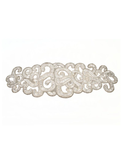 Nomi K Hand Beaded Lace Motif Runner In Silver