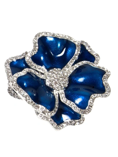 Nomi K Crystal Border 4-piece Flower Napkin Ring Set In Blue