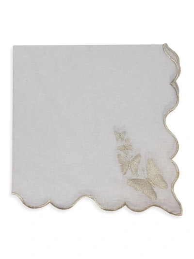 Nomi K White Linen Silver Butterfly Scalloped Edged Embroidered Napkin