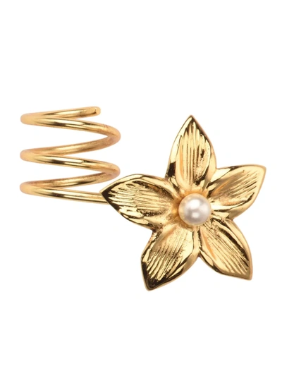 Nomi K Pearl Flower Wrapped Napkin Ring In Gold