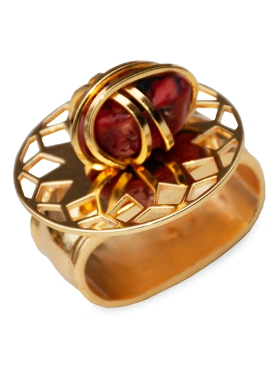 Nomi K Goldplated & Red Stone 4-piece Napkin Ring Set