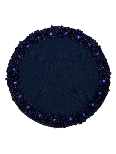 Nomi K Beaded Shimmer Glass Round Placemat In Blue