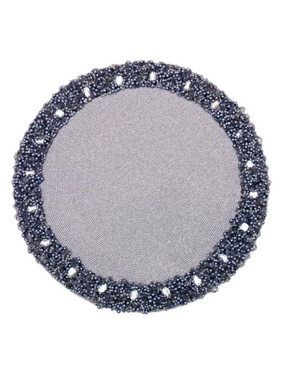 Nomi K Beaded Shimmer Glass Round Placemat In Grey