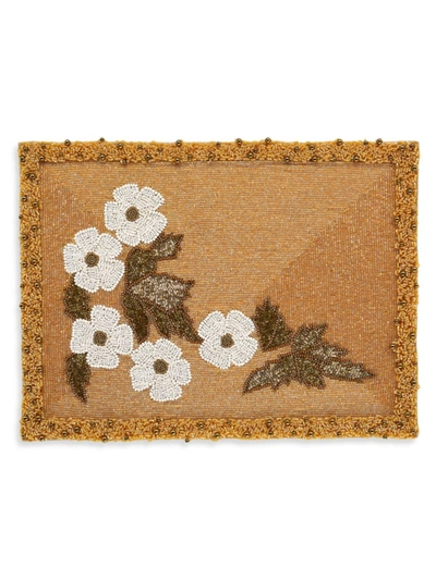 Nomi K Hand-beaded Floral Placemat In Gold