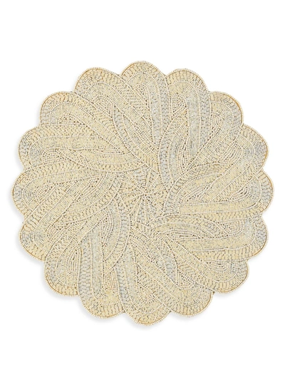 Nomi K Hand-beaded Scalloped Round Placemat In Cream
