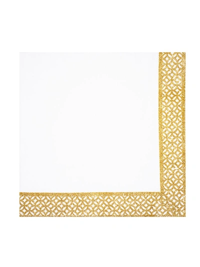 Nomi K Metallic Arabesque Border Linen Napkin Set Of 4 In White