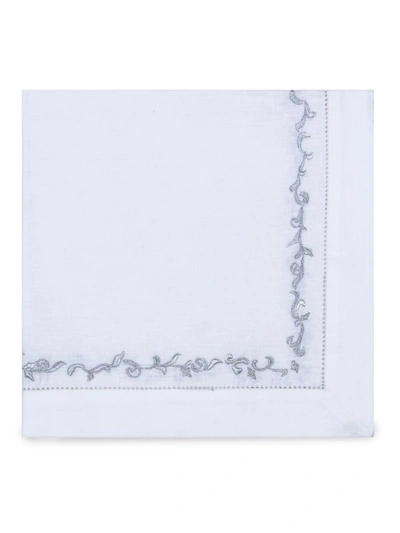 Nomi K Metallic Scroll Border Linen Napkin Set Of 4 In Silver
