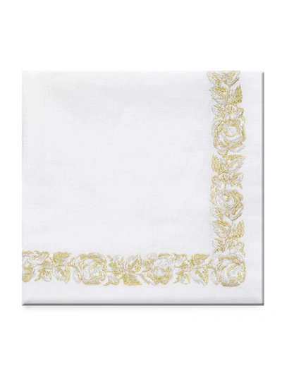 Nomi K Rose Border Linen Napkin Set Of 4 In White